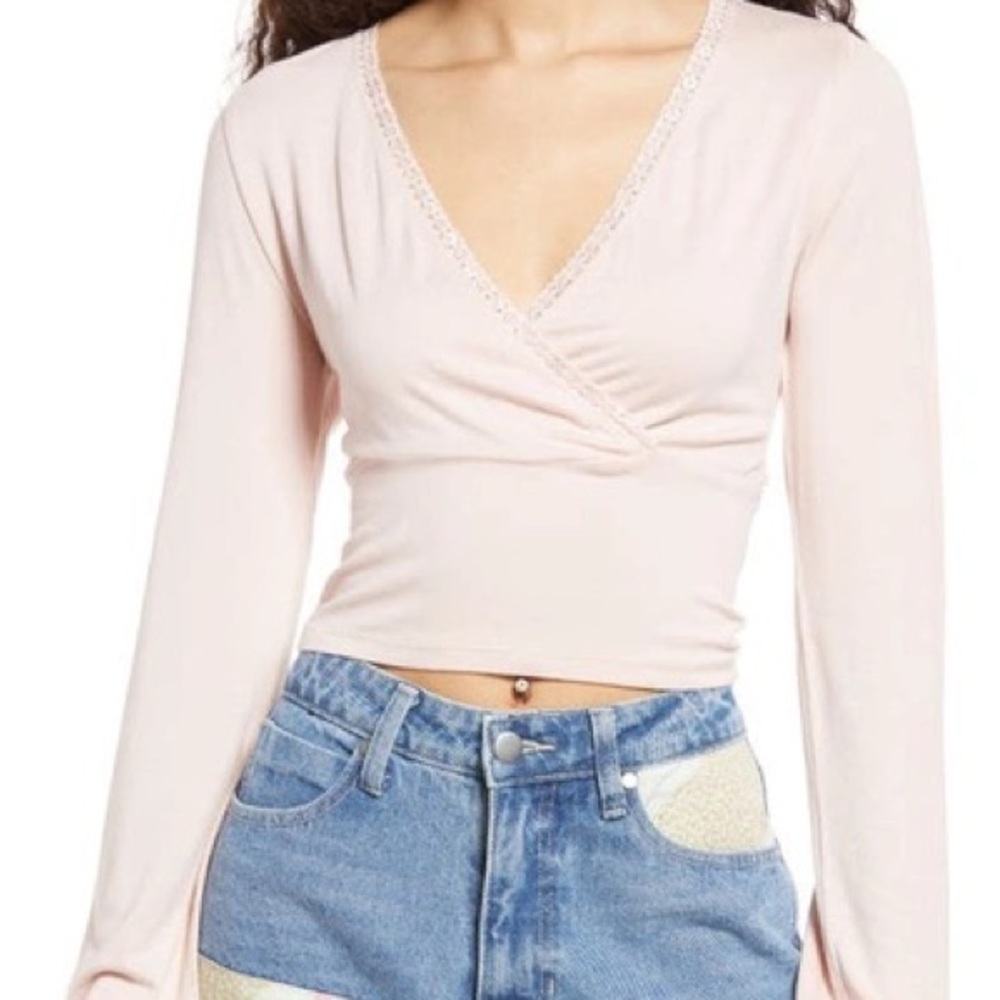 bp long sleeve light pink wrap crop top without Tags